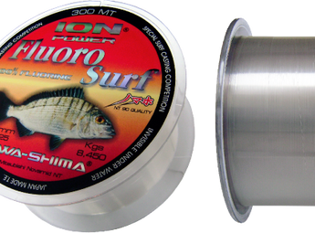 Hilo AWA-SHIMA Ion Power Fluoro Surf 300 m: caja y bobina