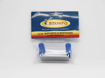 STONFO Supporto di Montaggio art. 449 - blister oficial, rotulado Art.449 SUPPORTO DI MONTAGGIO / LINE REST - SUPPORT FIL, con la base de aluminio y los dos apoyos de goma azules