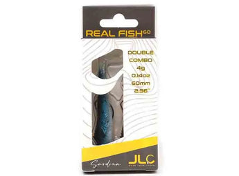 Vinilo plomado JLC Real Fish de 60 mm, doble combo de 4 g, color Sardina #2, en su caja