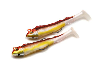Dos vinilos JLC Real Fish de 60 mm color Julia, de la serie Real Fish 60, montados con cabeza plomada y anzuelo Texas