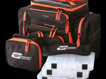 CINNETIC PRO Angler Bag WRP, mochila negra y naranja con estuche portabobinas y 3 cajas