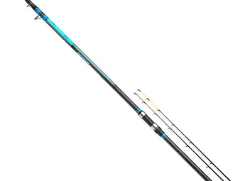 Caña telescópica SHIMANO Technium Tele Boat Quiver 350H, blank negro y azul, con las dos punteras intercambiables