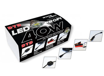 DTD LED Profi 40 W luz blanca: caja, regulador, cable, pinzas y conector de mechero