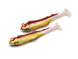 Dos vinilos JLC Real Fish de 60 mm color Julia, de la serie Real Fish 60, montados con cabeza plomada y anzuelo Texas