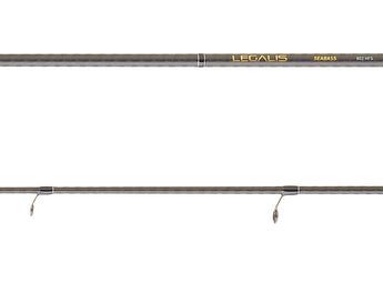 Caña DAIWA Legalis Seabass 802 HFS de 2,44 m en sus dos tramos, blank oscuro con detalles dorados y empuñadura de EVA