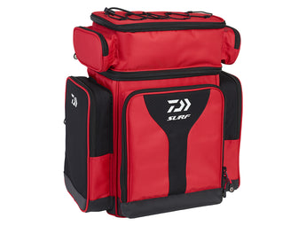 DAIWA Surf 50L, mochila de surfcasting roja y negra