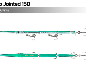 Señuelo articulado JACK FIN Stylo Jointed 150, color Green, vistas de perfil y dorso