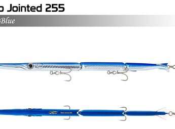 Señuelo articulado JACK FIN Stylo Jointed 255, color Blue, vistas de perfil y dorso