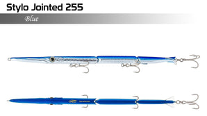 Señuelo articulado JACK FIN Stylo Jointed 255, color Blue, vistas de perfil y dorso