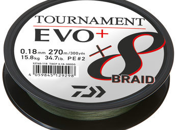 Bobina de hilo trenzado DAIWA Tournament 8 Braid EVO+ verde oscuro (Dark Green)