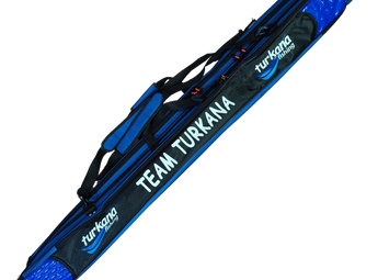 Funda rígida TURKANA para cañas de surfcasting, azul y negra con rótulo TEAM TURKANA
